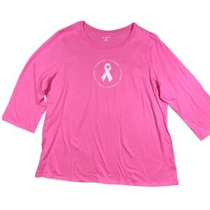 Be Inspired Pink Breast Cancer Awareness Ribbon 3/4 Sleeve Cotton Top 1X